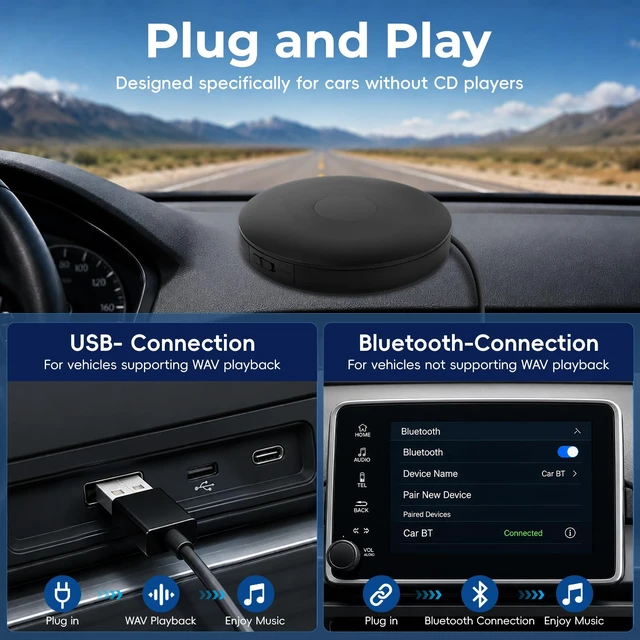 Alt view image 2 of 7 - Portable External Bluetooth CD Player for Car USB 3.0 Type C CD Player Compatible with Laptop Desktop Computer TV and Android 4.4+ Navigation System