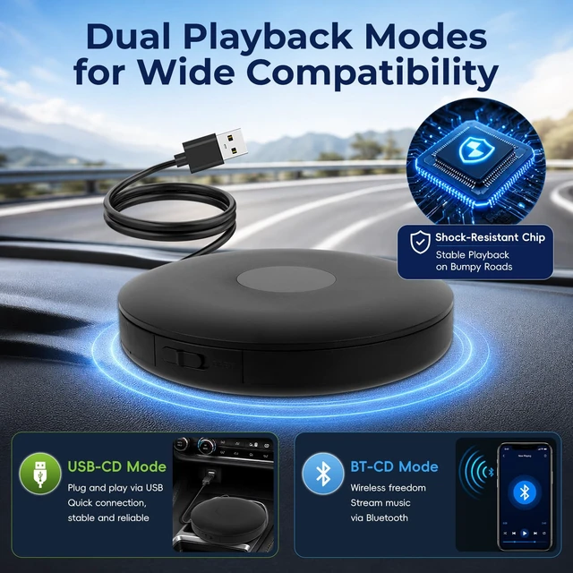 Alt view image 7 of 7 - Portable External Bluetooth CD Player for Car USB 3.0 Type C CD Player Compatible with Laptop Desktop Computer TV and Android 4.4+ Navigation System
