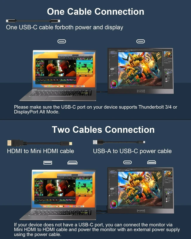 Alt view image 3 of 7 - Portable Monitor 14" 1200P FHD USB-C/HDMI Laptop Monitor Travel Gaming Monitor for PC MAC Phone Xbox PS4/5 Switch