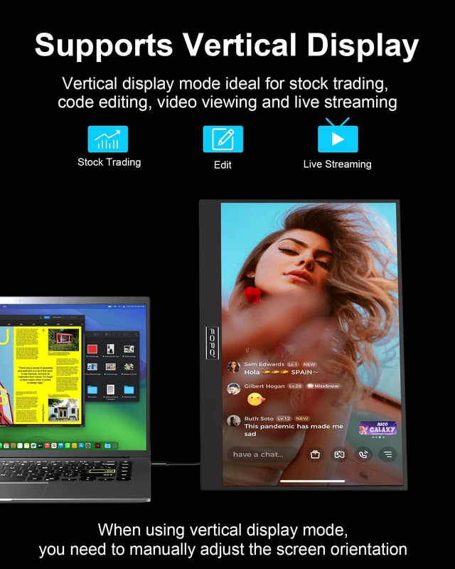 Alt view image 5 of 7 - Portable Monitor 14" 1200P FHD USB-C/HDMI Laptop Monitor Travel Gaming Monitor for PC MAC Phone Xbox PS4/5 Switch