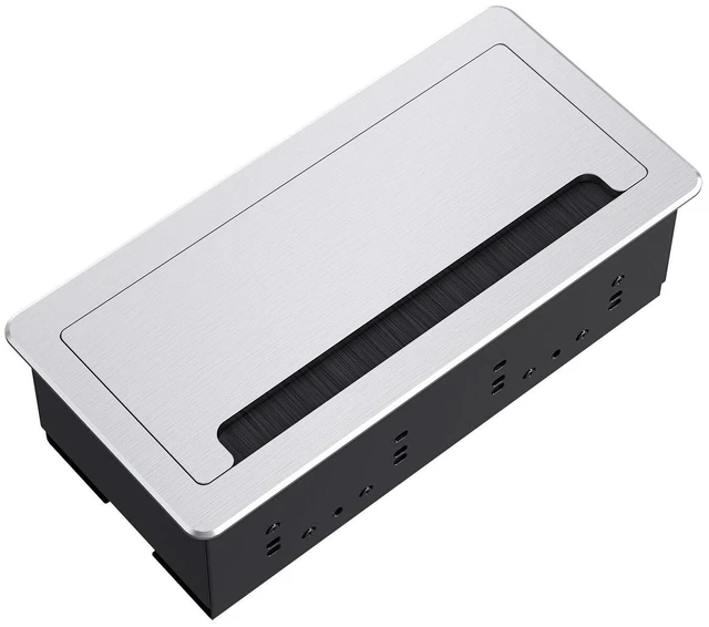 Alt view image 2 of 6 - Recessed Connectivity Box Outlet for Conference Room Table with 2AC Receptacle,2RJ45, 1USB3.0, 1HDMI, 1 VGA, 13.5mm Audio, Silver Color