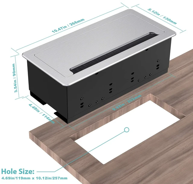Alt view image 5 of 6 - Recessed Connectivity Box Outlet for Conference Room Table with 2AC Receptacle,2RJ45, 1USB3.0, 1HDMI, 1 VGA, 13.5mm Audio, Silver Color