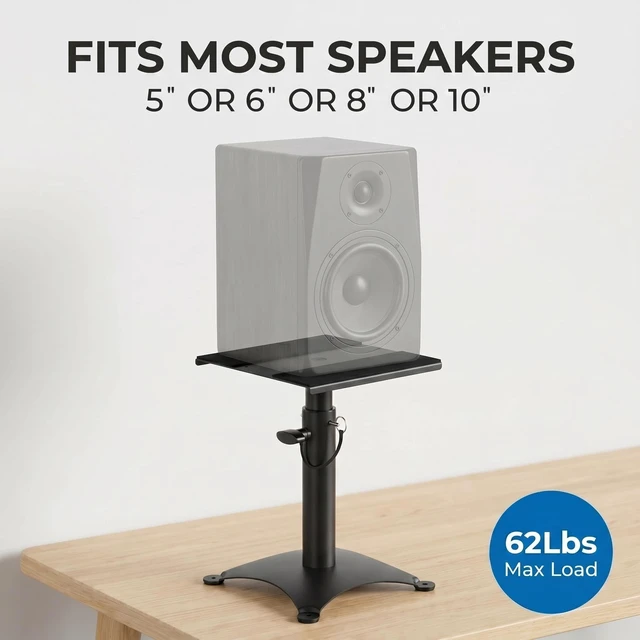 Alt view image 4 of 6 - Height Adjustable Desktop Speaker Stands 1 Pair, Metal Desktop Studio Monitor Speaker Stands Bookshelf Speaker Stands 360° Swivel, 62lbs Load, Ideal for Recording Studio, Home Office & Gaming