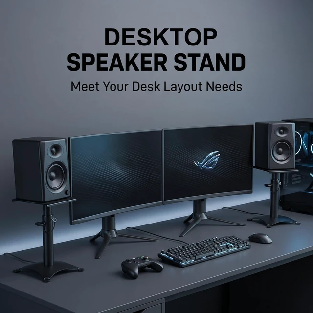 Alt view image 6 of 6 - Height Adjustable Desktop Speaker Stands 1 Pair, Metal Desktop Studio Monitor Speaker Stands Bookshelf Speaker Stands 360° Swivel, 62lbs Load, Ideal for Recording Studio, Home Office & Gaming