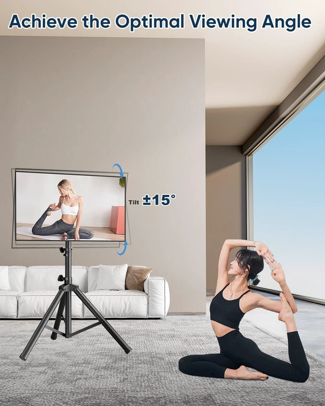 Alt view image 4 of 7 - Portable Tripod TV Stand for 26-75 inch TVs, Outdoor TV Stand Mount with 15° Tilt, Height Adjustable Floor TV Stands for Flat/Curved Screens up to 100lbs, Max VESA 600x400mm, FORGINGMOUNT