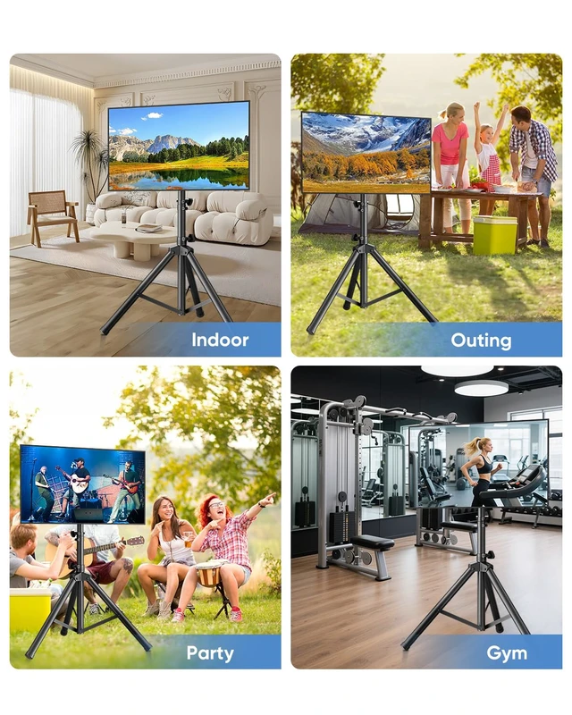 Alt view image 5 of 7 - Portable Tripod TV Stand for 26-75 inch TVs, Outdoor TV Stand Mount with 15° Tilt, Height Adjustable Floor TV Stands for Flat/Curved Screens up to 100lbs, Max VESA 600x400mm, FORGINGMOUNT