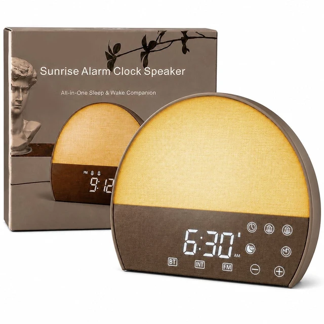 Main image of Sunrise Alarm Clock for Heavy Sleepers, Natural Wake Up Light Sound Machine Dual Alarm, Sunrise/Sunset Sim, 10 Soothing Sounds, 30 Dimmable Reading Lamp, Bluetooth & FM Radio, Tap Snooze, Auto Timer