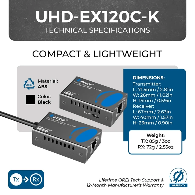 Alt view image 5 of 7 - 4K 120Hz USB-C to HDMI Over Cat6 Ethernet Extender 80ft HDR10 HDCP 2.2 USB C HDMI Extender HDMI 2.0, 18Gbps, 4K60 up to 196ft, EDID Pass-Through, Auto Downscaling, PCM, DTS, Dolby, HDMI 3D