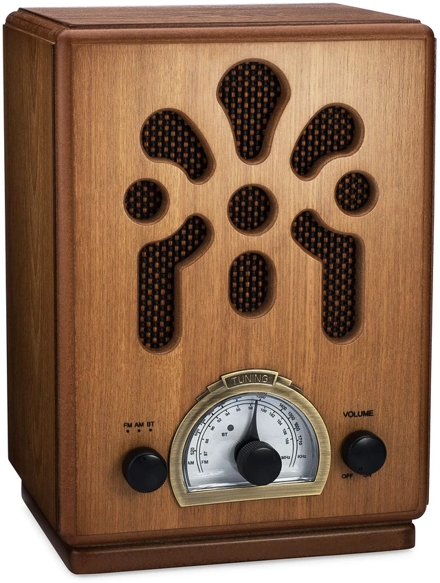 Main image of Classic Vintage Retro Style AM/FM Radio with Bluetooth - Handmade Wooden Exterior Brown