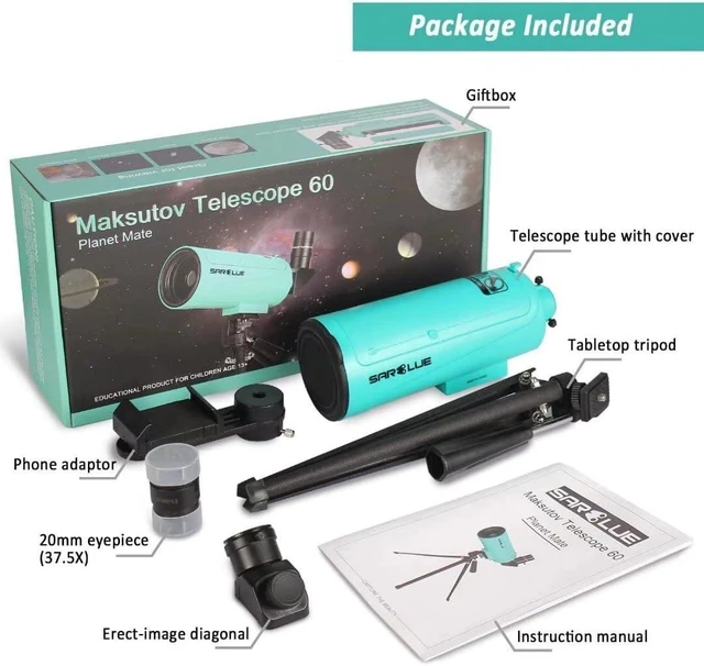 Alt view image 7 of 7 - Maksutov-Cassegrain Telescope for Adults Kids Astronomy Beginners, Mak60 Catadioptric Compound Telescope 750x60mm, Compact Portable Travel Telescope, with Tabletop Tripod Phone Adapter
