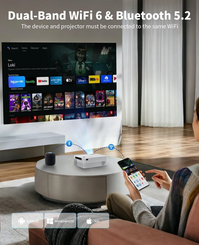 Alt view image 4 of 7 - Smart Projector with Wi-Fi and Bluetooth4K Support Video projector 270 ANSI BrightnessBuilt-in AppsAuto FocusProjector Movie for Home TheaterCompatible with phone, TV Sticks, Laptops, PS5