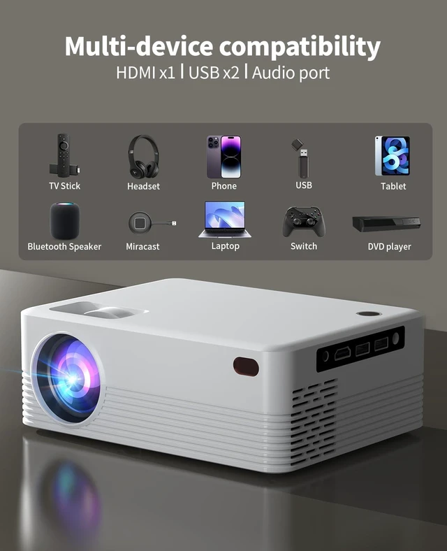Alt view image 6 of 7 - Smart Projector with Wi-Fi and Bluetooth4K Support Video projector 270 ANSI BrightnessBuilt-in AppsAuto FocusProjector Movie for Home TheaterCompatible with phone, TV Sticks, Laptops, PS5