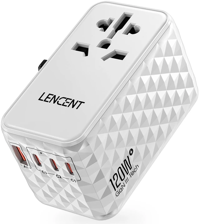Main image of 120W International Travel Adapter, Universal Travel Adapter with 1 USB-A & 3 Type C Power Adaptor, Fast Charging for Phone,Laptops, All-in-One Outlet Adaptor for USA/UK/EU/AUS, White