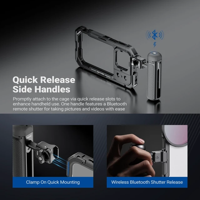 Alt view image 5 of 7 - Phone Cage Kit Compatible with iPhone 17 Pro Only, Video Rig Stabilizer Accessories with 67mm Filter Ring, 17mm & T Mount Lens Backplates, Quick Release Bluetooth Handle, PA143 (Black)