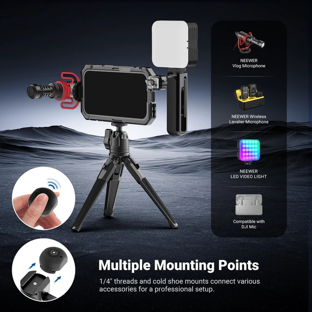 Alt view image 7 of 7 - Phone Cage Kit Compatible with iPhone 17 Pro Only, Video Rig Stabilizer Accessories with 67mm Filter Ring, 17mm & T Mount Lens Backplates, Quick Release Bluetooth Handle, PA143 (Black)