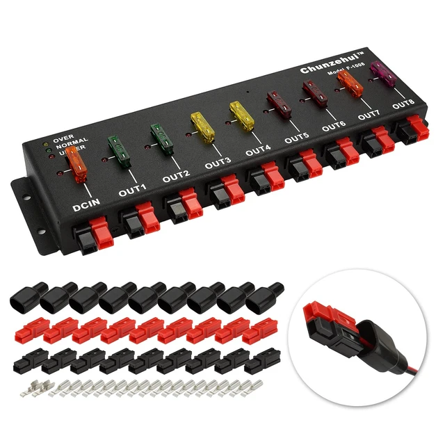 Alt view image 2 of 7 - F-1008 Horizontal 9 Port 40A Connector Power Splitter Distributor Source Strip, 1 Input and 8 Output