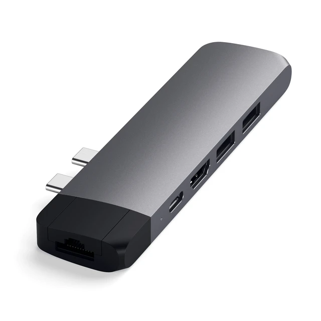 Alt view image 2 of 6 - Type-C Pro Hub Adapter with Ethernet - 4K HDMI, USB-C PD, Gigabit Ethernet, USB 3.0, Micro SD Card Slot - for M2/ M1 MacBook Pro/Air (Space Gray)