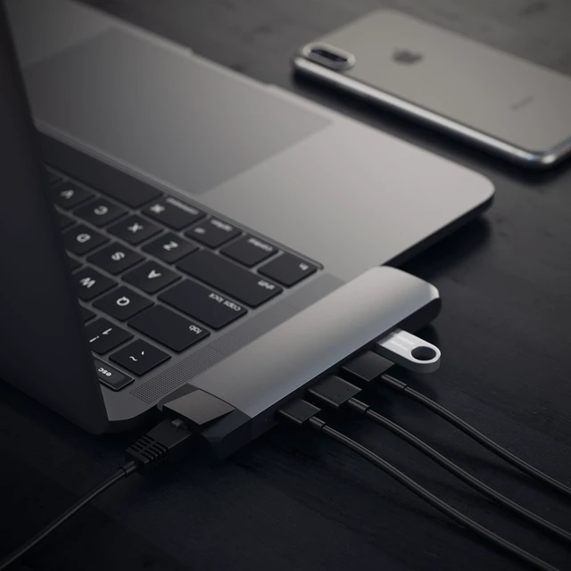 Alt view image 6 of 6 - Type-C Pro Hub Adapter with Ethernet - 4K HDMI, USB-C PD, Gigabit Ethernet, USB 3.0, Micro SD Card Slot - for M2/ M1 MacBook Pro/Air (Space Gray)
