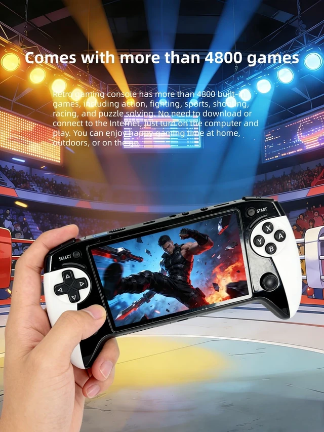 Alt view image 3 of 7 - Handheld Game Console with 5.5 Inch HD Screen, Handle Grip Design, with Built-in Retro Games, TV Output, Game Save Support, Video & Music Playback, Rechargeable Lithium Battery, Ideal Gift