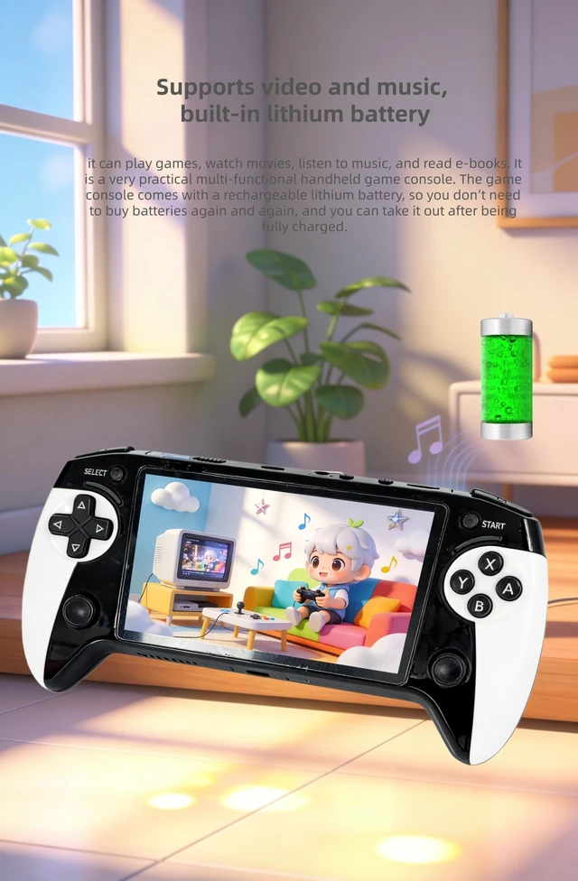 Alt view image 7 of 7 - Handheld Game Console with 5.5 Inch HD Screen, Handle Grip Design, with Built-in Retro Games, TV Output, Game Save Support, Video & Music Playback, Rechargeable Lithium Battery, Ideal Gift