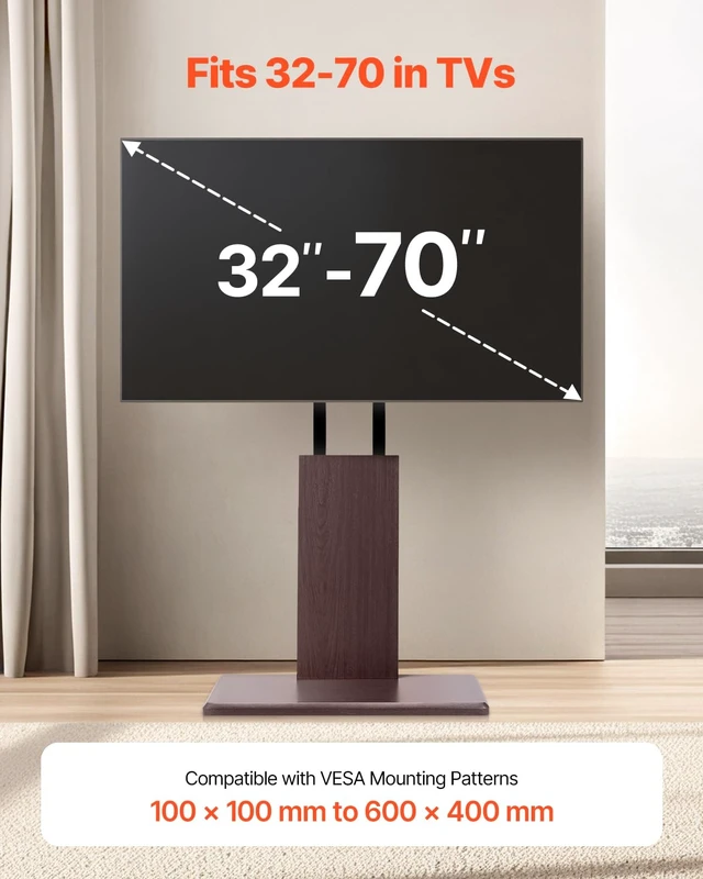 Alt view image 2 of 7 - Universal TV Stand, Table Top TV Stand for 32-70 inch Screens, Swivel and Height Adjustable TV Mount Stand Holds up to 99 lbs with Power Strip, for Living Room, Bedroom, MAX VESA 600 x 400 mm