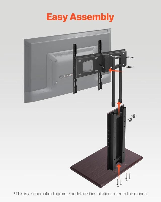 Alt view image 6 of 7 - Universal TV Stand, Table Top TV Stand for 32-70 inch Screens, Swivel and Height Adjustable TV Mount Stand Holds up to 99 lbs with Power Strip, for Living Room, Bedroom, MAX VESA 600 x 400 mm