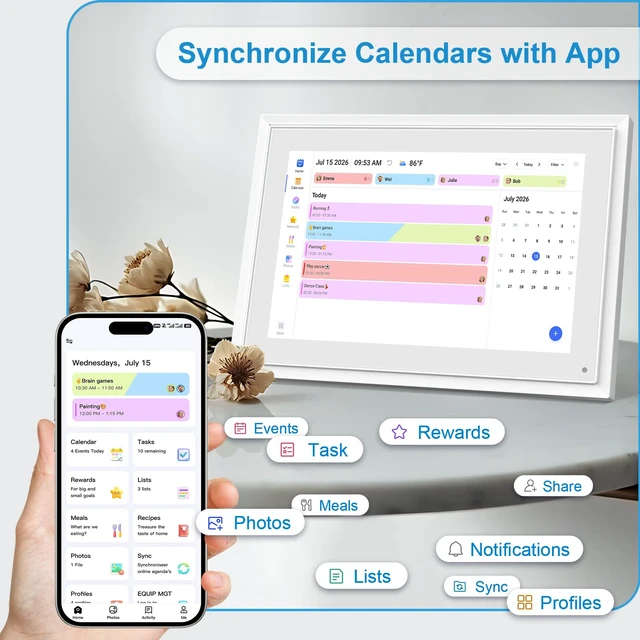 Alt view image 3 of 7 - 10.1 Inch Digital Calendar+Digital Picture Frame, 2026 Desk Calendar Smart WiFi Planner & Chore Chart, IPS HD Interactive Touchscreen Display Gifts for Women Men, Gifts for Mom Dad