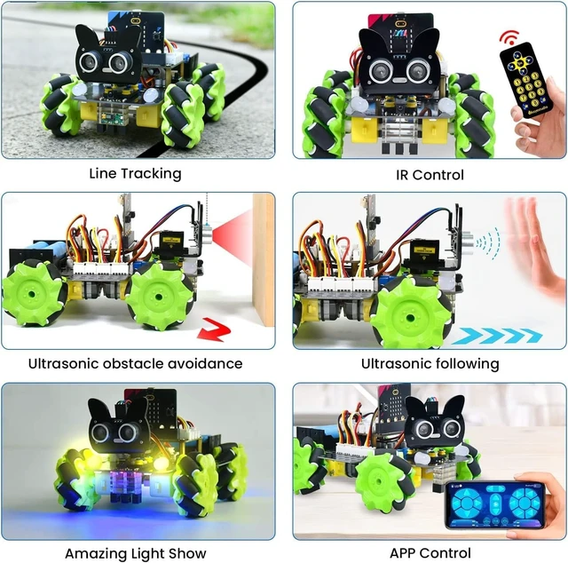 Alt view image 4 of 6 - 4WD Smart Car Coding Robot Kit with Microbit V2 for Makecode and Python, DIY Building Robot Kit for STEM Education 15+, IR Remote/APP Control