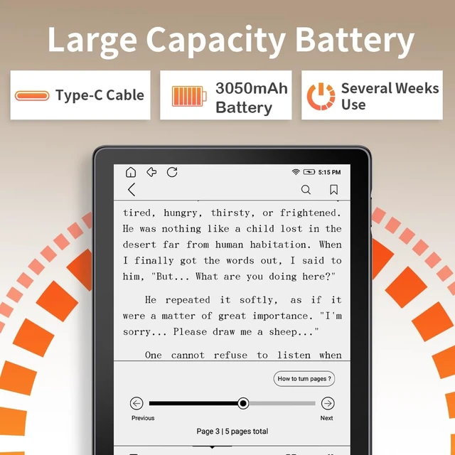 Alt view image 2 of 7 - 6 Inch E-Book Reader with Large E-Ink Screen, 32GB ROM, 758 x 1024, 212DPI, Adjustable SMARTlight, Android E-Reader, Built-in Speaker, WiFi E-Ink Tablet with Cover(Black)