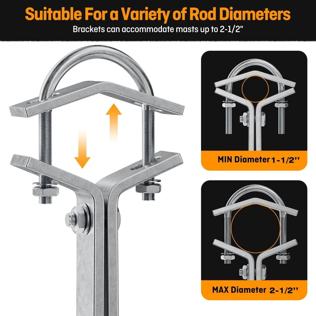 Alt view image 2 of 7 - Heavy-Duty Antenna Wall Mount,Windproof Stand Off Wall Mast Mounting Clamps,1 Pair with Expansion Bolts (1 Pair Mount (3-Leg + 3-Leg), 26 Inch)