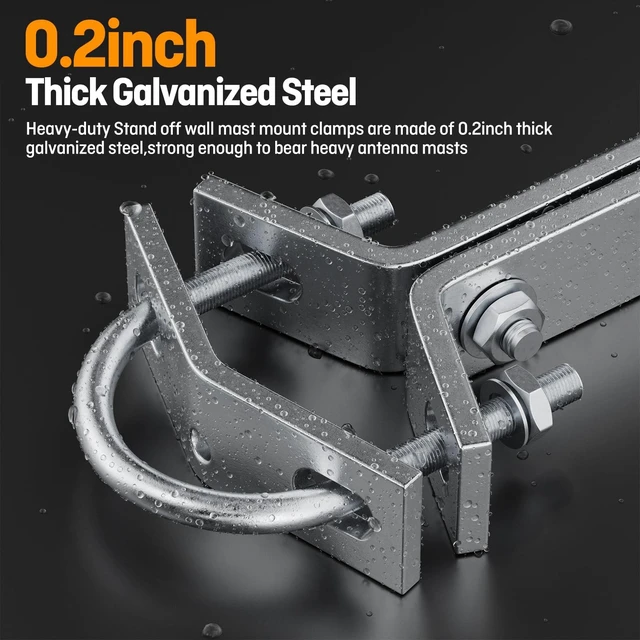 Alt view image 3 of 7 - Heavy-Duty Antenna Wall Mount,Windproof Stand Off Wall Mast Mounting Clamps,1 Pair with Expansion Bolts (1 Pair Mount (3-Leg + 3-Leg), 26 Inch)