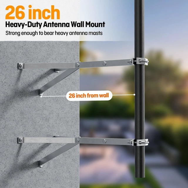 Alt view image 5 of 7 - Heavy-Duty Antenna Wall Mount,Windproof Stand Off Wall Mast Mounting Clamps,1 Pair with Expansion Bolts (1 Pair Mount (3-Leg + 3-Leg), 26 Inch)