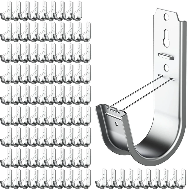 Main image of 100pcs 2 Inch J Hook Wall Mount J Hook With Retainer Clip Rust-Resistant J Hook for Hanging Wire Cable Management & Organization Solution
