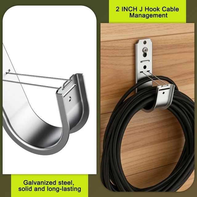 Alt view image 4 of 7 - 100pcs 2 Inch J Hook Wall Mount J Hook With Retainer Clip Rust-Resistant J Hook for Hanging Wire Cable Management & Organization Solution