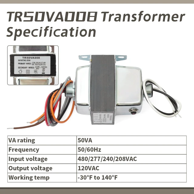 Alt view image 2 of 7 - TR50VA008 Step-Down Transformer with Circuit Breaker Compatible with HVAC Systems 50VA 480/277/240/208VAC to 120VAC, Foot and Dual Threaded Hub Mount
