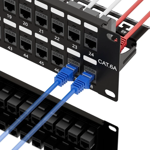 Main image of Patch Panel 48 Port, Cat6A Patch Panel UTP 19-Inch with Back Bar 10Gbps 2U Network Keystone Patch Panel, Wallmount or Rackmount, Compatible with Cat5, Cat5e, Cat6, Cat6A Cabling