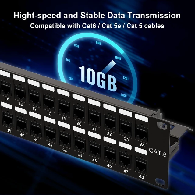Alt view image 4 of 6 - Patch Panel 48 Port, Cat6A Patch Panel UTP 19-Inch with Back Bar 10Gbps 2U Network Keystone Patch Panel, Wallmount or Rackmount, Compatible with Cat5, Cat5e, Cat6, Cat6A Cabling