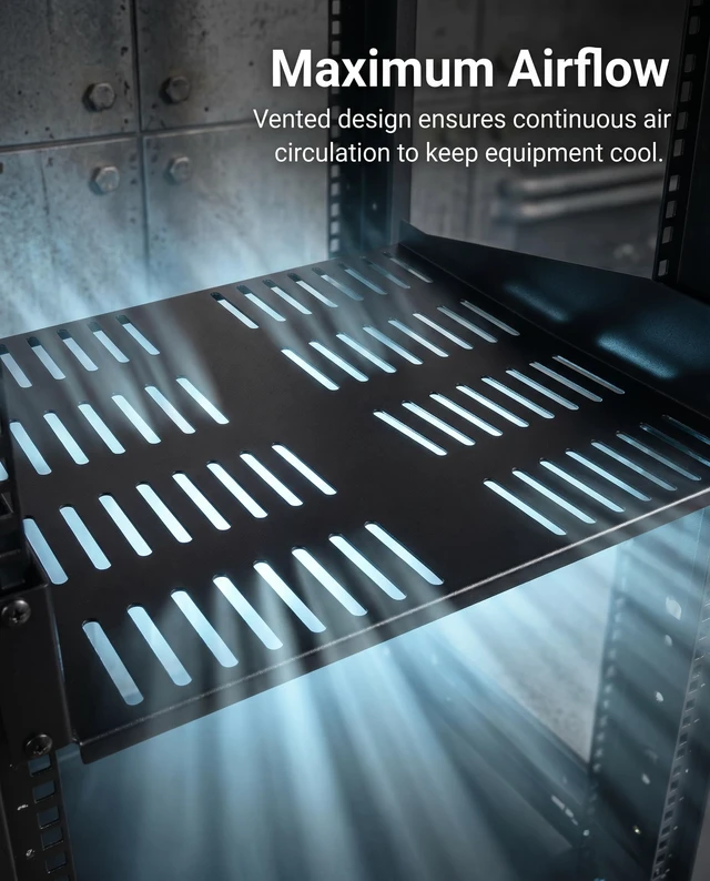 Alt view image 3 of 6 - 2U Server Rack Shelf, Ventilated Cantilever Tray, 14 inches Depth Suitable for 19" Network Equipment Racks and Cabinets,Well-Ventilated,2PCS