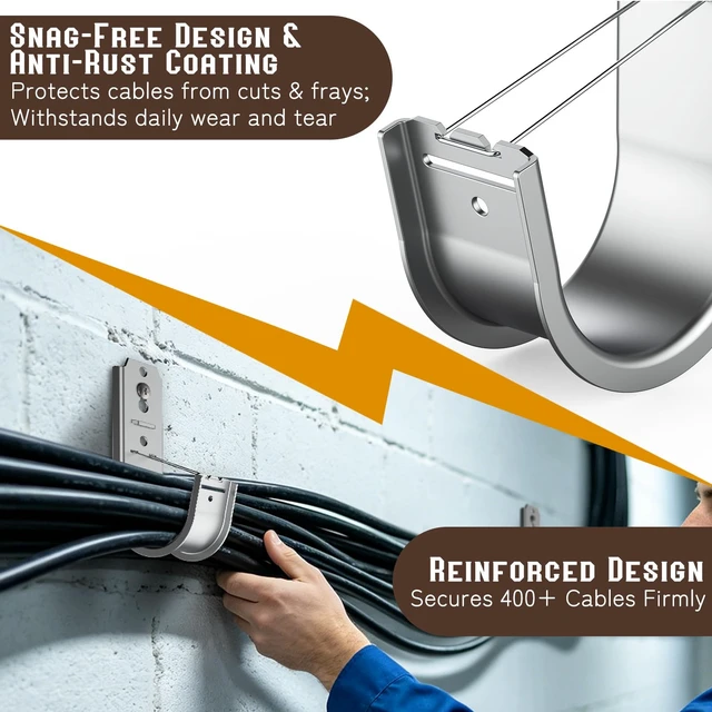 Alt view image 3 of 7 - 100 Pack 2 Inch J Hook Wall Mount J Hook with Retainer Clip Galvanized Steel Cable J Hook for Hanging Wire Management & Organization Solution 2" J Hooks