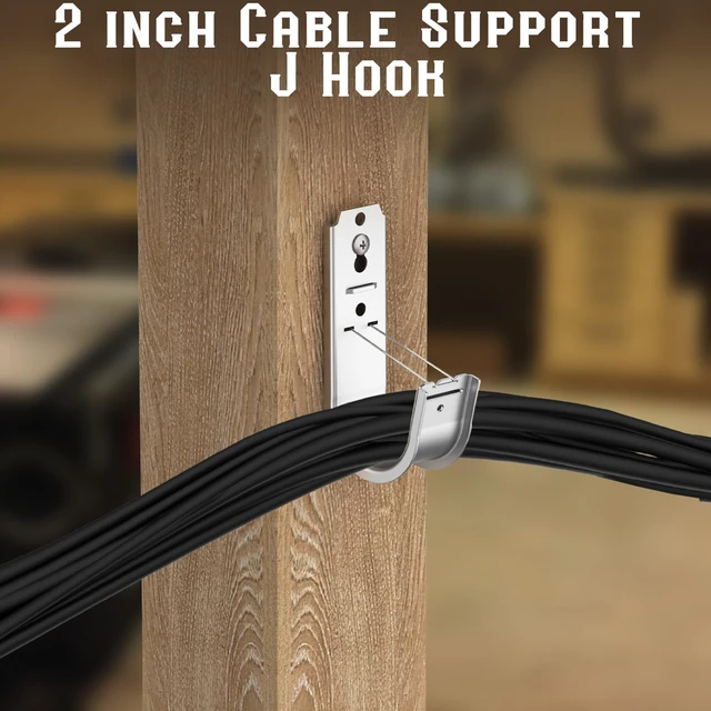 Alt view image 7 of 7 - 100 Pack 2 Inch J Hook Wall Mount J Hook with Retainer Clip Galvanized Steel Cable J Hook for Hanging Wire Management & Organization Solution 2" J Hooks