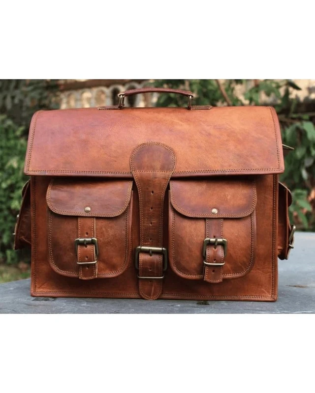 Alt view image 2 of 2 - Genuine Leather Vintage Laptop Messenger Handmade Briefcase Bag Satchel By Vintage Couture