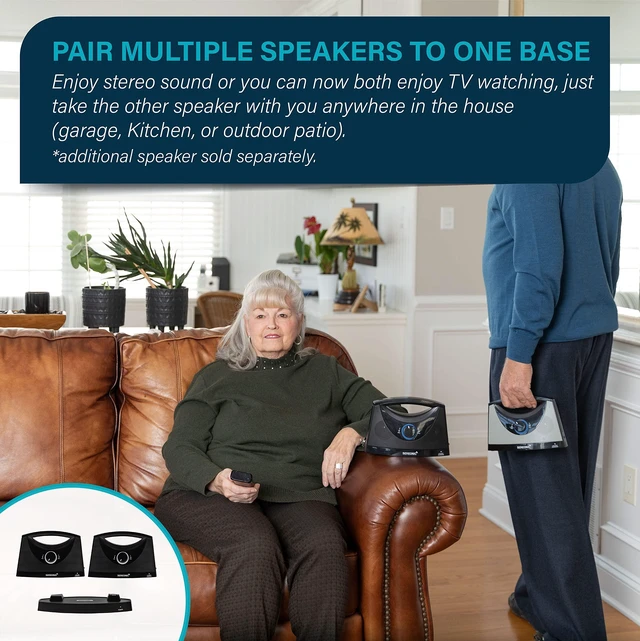 Alt view image 3 of 6 - Extra Speaker Receiver Only Wireless TV Speaker System TRANSMITTING Base and Audio Cables NOT Included Pairs with BT-200 for Use of Multiple Speakers Around The House