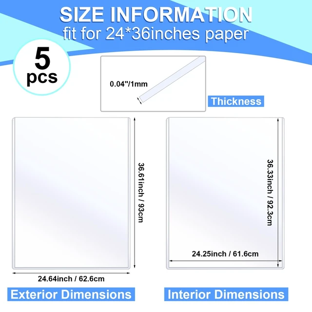 Alt view image 2 of 7 - 5 Pcs Rigid Poster Protectors 24 x 36 Inch, Clear PVC Sleeves Plastic Sleeves for Posters Documents Photos Certificates, Rigid Holders Fit Magazines, Clear Display for Office Classroom