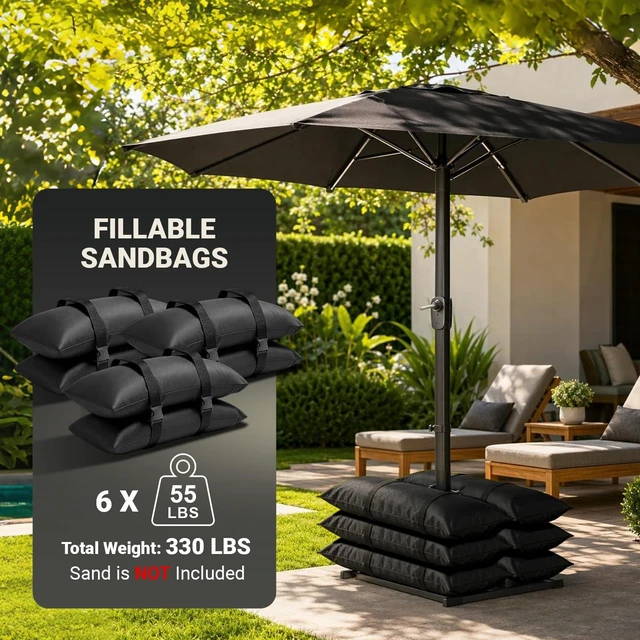 Alt view image 2 of 7 - 6 Pack Sand Bags for Weight, 330 LBS Umbrella Base Weight (No Sand) Oxford Fabric Sandbag Weights to Hold Thing Down, Heavy-Duty Weight Sandbags for Patio Umbrella Base, Trampoline Accessories