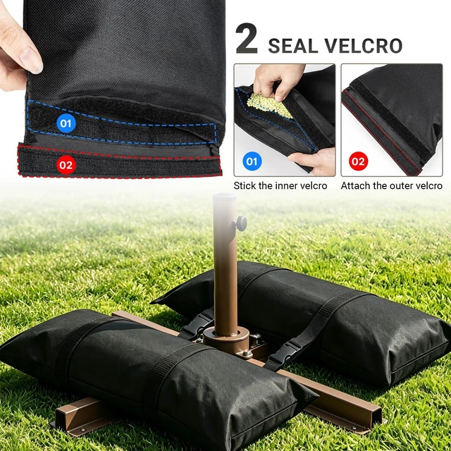 Alt view image 6 of 7 - 6 Pack Sand Bags for Weight, 330 LBS Umbrella Base Weight (No Sand) Oxford Fabric Sandbag Weights to Hold Thing Down, Heavy-Duty Weight Sandbags for Patio Umbrella Base, Trampoline Accessories