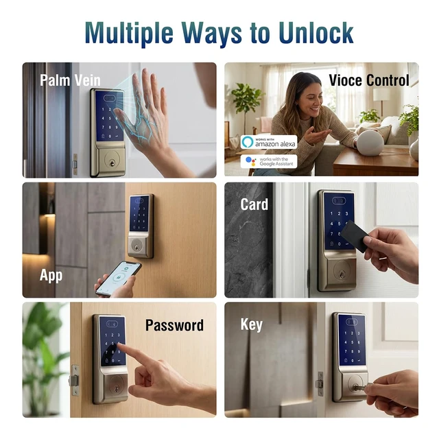 Alt view image 4 of 7 - LeLoupFidele Palm Vein Smart Door Lock for Front Door Palm Lock, 6-in-1 Keyless Entry Deadbolt, App Control Auto Lock Waterproof for Front Door
