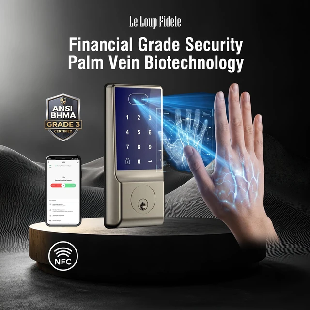 Alt view image 5 of 7 - LeLoupFidele Palm Vein Smart Door Lock for Front Door Palm Lock, 6-in-1 Keyless Entry Deadbolt, App Control Auto Lock Waterproof for Front Door