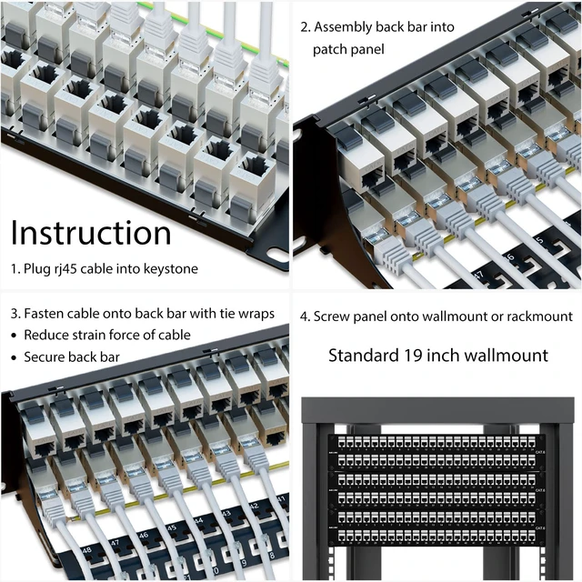 Alt view image 6 of 6 - Cat6 Shielded Patch Panel 48 Port with RJ45 Keystone Coupler 10Gbps Patch Panel, STP Patch Panels 19'' 2U with Back Bar, Wallmount/Rackmount, Cat5, Cat5e, Cat6 Cabling