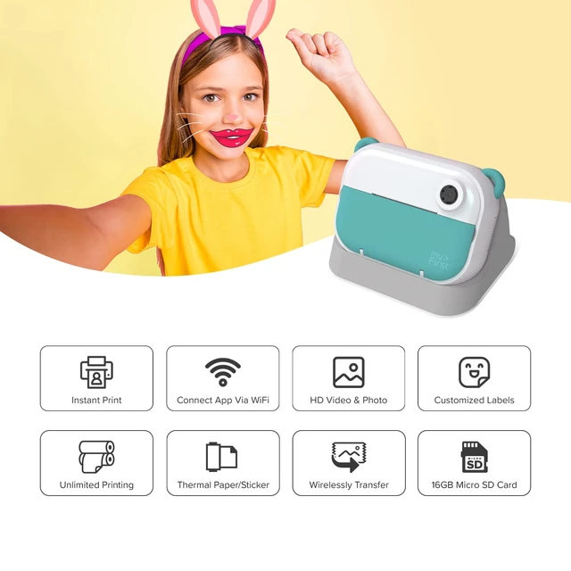 Alt view image 3 of 7 - myFirst Camera Insta Wi - Kids Digital Camera Instant Print, Label Maker, Unlimited Printing, 12MP Photos 1080P Video and Selfie Lens, Memory Card, Neck Lanyard, for Kids 3-12 (Teal)