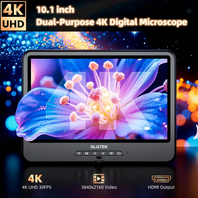 Alt view image 2 of 7 - GLG208SE 4K 30FPS HDMI Digital Microscope 1500X with Microphone for Electronics Repair, 10.1" Dual Screen Display, 3840P UHD Video Audio for PCB Soldering, Coin Microscope Full View for Error Coins